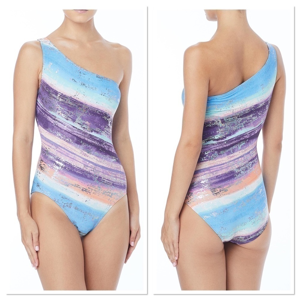Carmen Marc Valvo One Shoulder One Piece Swimsuit - Pacific Sunset